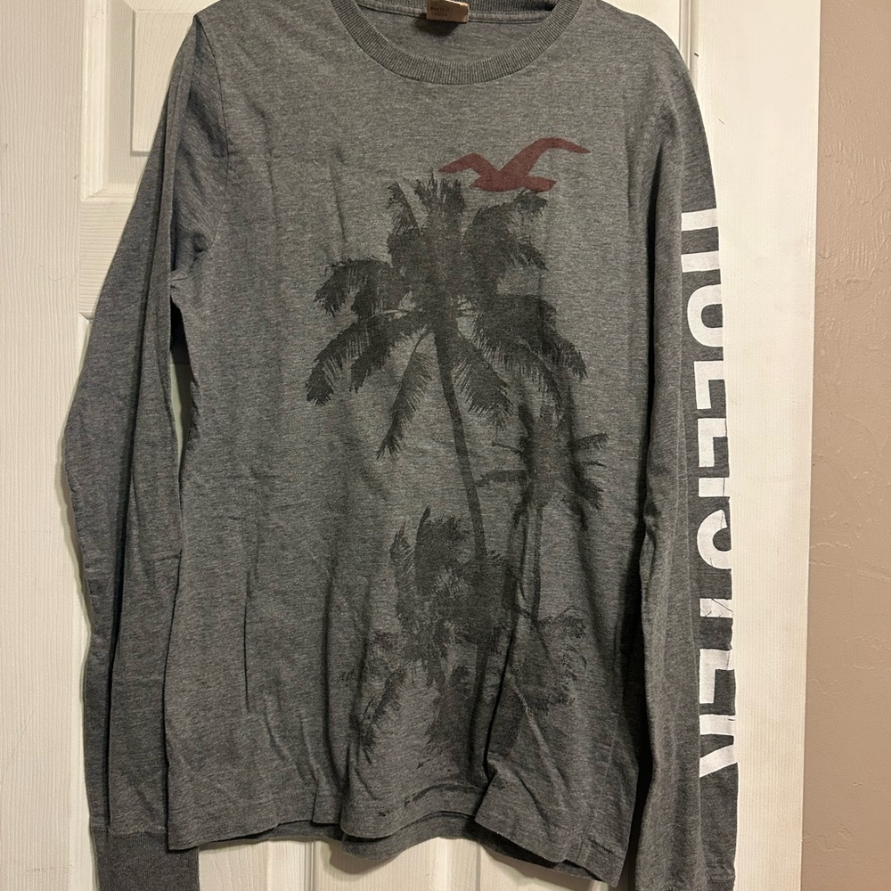 Hollister Gray Long Sleeve Tee with Palm Tree Design